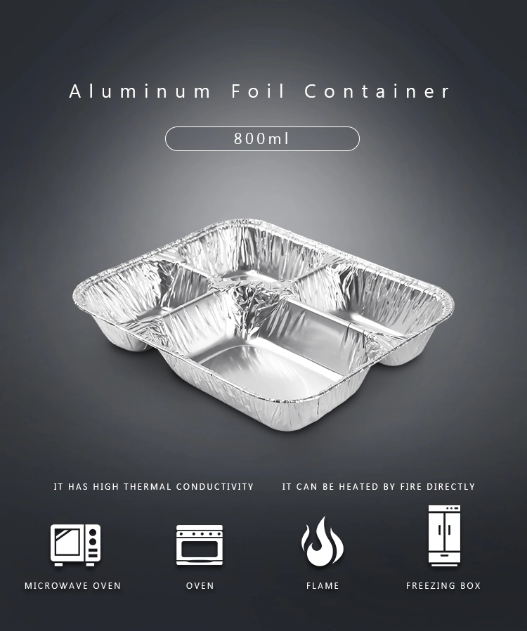 Factory Manufactured 800ml Disposable Lunch Box Foil Food Pans/Tray Aluminum Foil Container Food Packaging with Plastic Lids