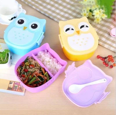 Enfants mignons dessin animé hibou en plastique boîte à lunch Portable Bento boîte alimentaire conteneur boîte de rangement