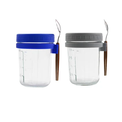 Tasse à flocons d'avoine transparente pour petit-déjeuner avec couvercle scellé en plastique et cuillère 10 oz réutilisable en verre Mason Jar Storage Scale Jar