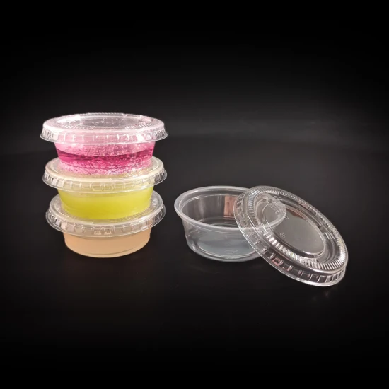 Gobelets jetables en plastique de couleur transparente haute transparence de 2 oz avec couvercles, gobelets à soufflé, gobelets à shot Jello, gobelets à condiments à soufflé en PP avec couvercles pour animaux de compagnie